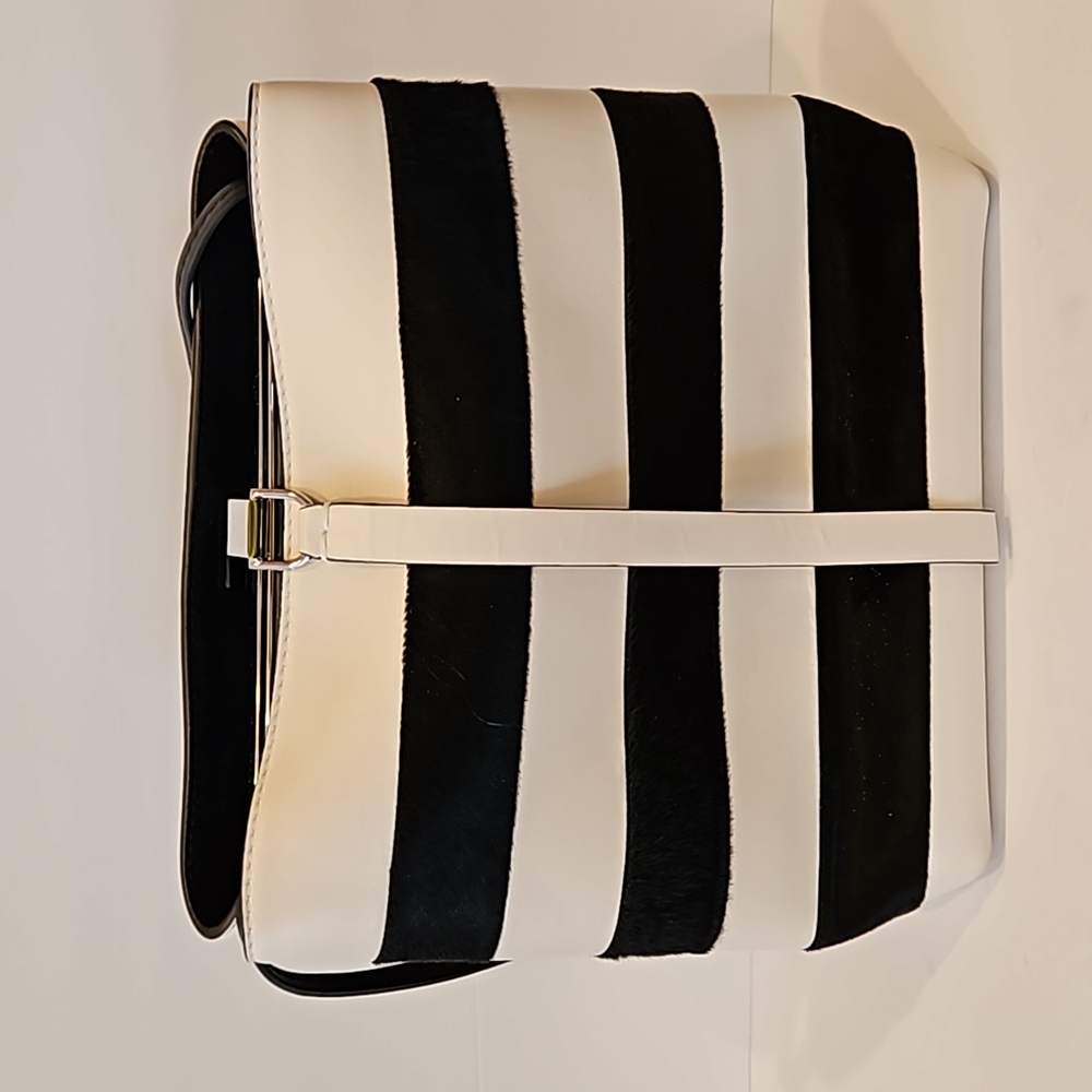 Proenza Schouler Sachel Leather Calf Hair Blk Wh Frame Stripes Authentic